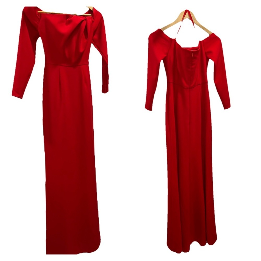 Carolina Herrera Red Off Shoulder Gown Maxi Long Sleeve 0 Formal Wedding NWT - Picture 6 of 16